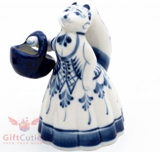 Gzhel Porcelain Figurine Fox With A Basket