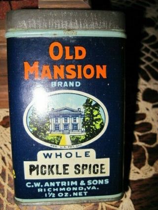 Old Mansion Pickle Spice All Tin Litho Plantation House Richmond Virginia