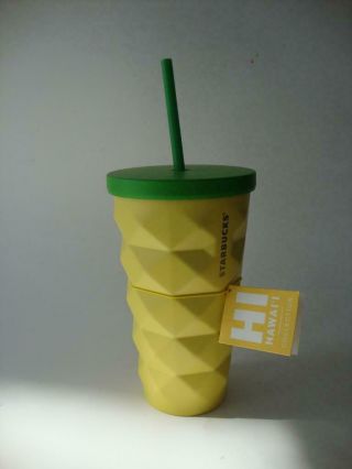 Starbucks Hawaii Yellow Pineapple Tumbler Metal Cold Drinks Cup Mug 16 Oz -