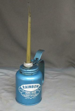 Vintage Rainbow Pump Oiler Can Blue 10 Oz.  Made In Usa