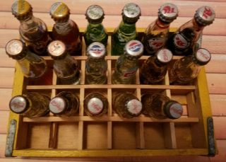 Vintage Miniature Soda Bottles Orange Crush Coke Pepsi RC Sprite & Wood Crate 17 2
