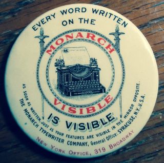 Rare Vintage Celluloid Advertising Pocket Mirror The Monarch Visible Typewriter
