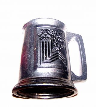 Vintage 1980 Lake Placid Miracle On Ice Olympic Pewter Beer Mug Stein Glass Ofr