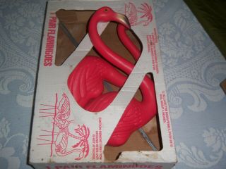 2 Vtg Featherstone Union Products Pink Flamingo Yard Lawn Blow Mold Ornaments