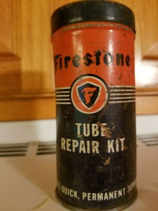 Vintag Firestone Tire Tube Repair Patch Kit Tin Can Rare Old Advertising Gas Oil