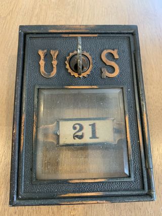 Post Office Box Door Rare 1890’s With Key And Square Beveled Glass