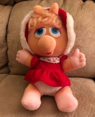 Baby Miss Piggy Christmas Vintage 1988 Plush Doll Collectible Rare Retro