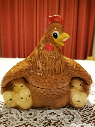 Chicken Hen With Chicks Covered Serving Dish Vintage Arnel 