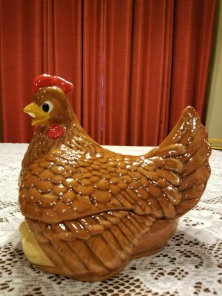 Chicken Hen with Chicks Covered Serving Dish Vintage Arnel ' s Ceramic 2