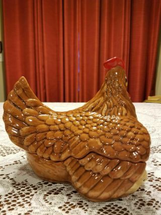 Chicken Hen with Chicks Covered Serving Dish Vintage Arnel ' s Ceramic 4