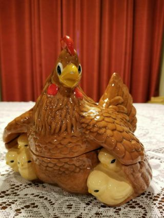 Chicken Hen with Chicks Covered Serving Dish Vintage Arnel ' s Ceramic 6