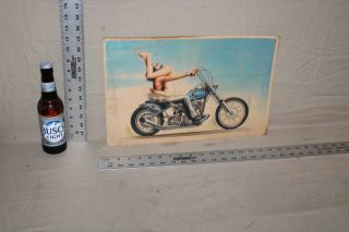 RARE 1960s MOTORCYCLE CHOPPER CULTURE STORE DISPLAY SIGN GIRL GUY 69 ON BIKE GAS 2