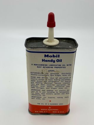 Mobil HANDY OIL CAN MINTY SOCONY OILER AUTHENTIC VTG 1950 ' s RED PEGASUS 3