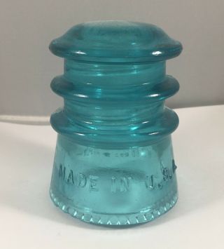Vintage Glass Insulator Hemingray - 10 Aqua Teal Blue,  No Date,  Made In Usa 16