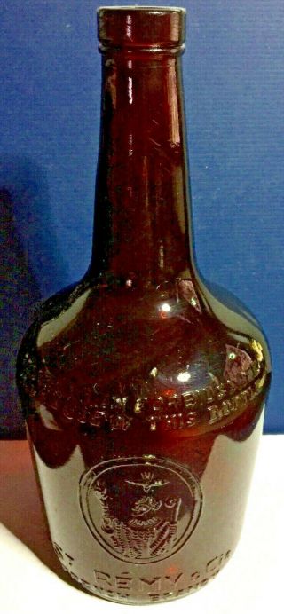 Rare Vintage St.  Remy & Cie French Brandy Brown Glass Bottle 9 " Jersey Dig