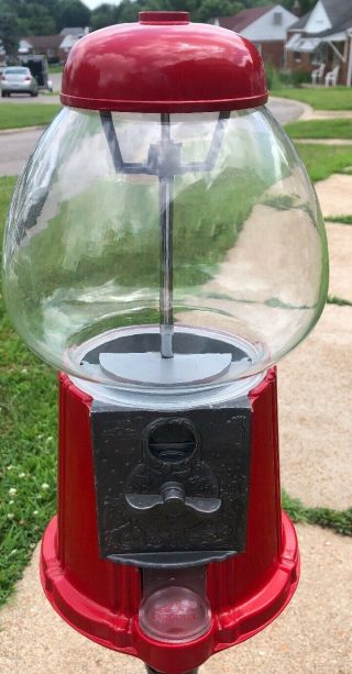 Vintage 1985 Red Carousel Gumball Machine With Stand Coin Operated 2