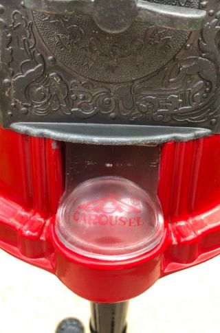 Vintage 1985 Red Carousel Gumball Machine With Stand Coin Operated 4
