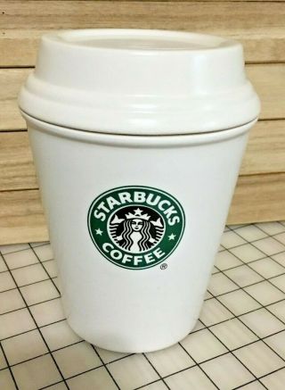 Starbucks Coffee Canister Ceramic Cookie Jar Cup 12 Oz Mermaid Logo 2010 Lid