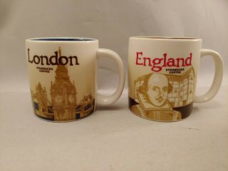 Starbucks London & England 3 Oz Espresso Coffee Mini Mugs Cups Dated 2013