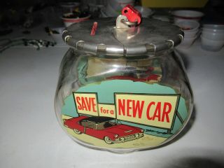 Vintage Rare 1950s - 60s Bower Save For A Car Fish Bowl Bank