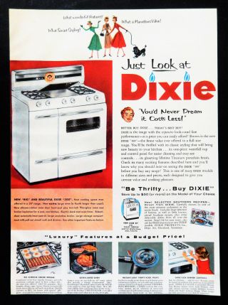 Vtg 1956 Dixie 300 Retro Kitchen Oven Stove Advertisement Print Ad Art