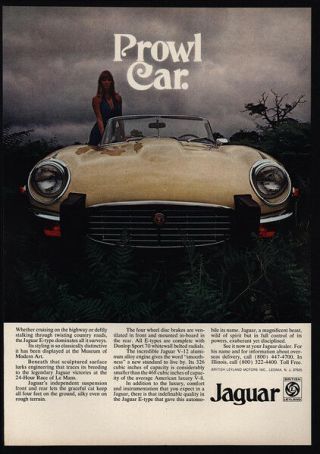 1974 Jaguar E - Type V - 12 Convertible Sports Car - Prowl Car Vintage Advertisement