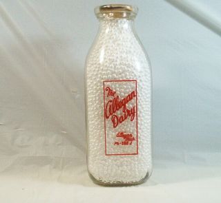 Vintage Allegan Dairy Milk Bottle Advertising Michigan 1 Quart