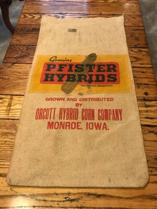 Pfister Hybrid Seed Corn Sack Orcutt Hybrid Company Monroe Iowa Bag Cloth Farm