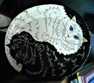 Cats By Nina Lyman - Handpainted Platterextra Large 18 X 15,  Black & White Cats