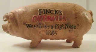 Cast Iron Fincks Overalls Pig Hog Money Bank Wear Like A Pigs Nose 1885 Piggy
