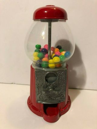 1985 Red Carousel Bubble Gum Candy Machine Cast Metal Glass Globe Vintage
