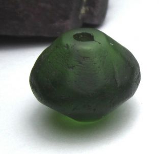 Rare Old Translucent Green Bohemian Vaseline Antique Bead 13mm X 16mm