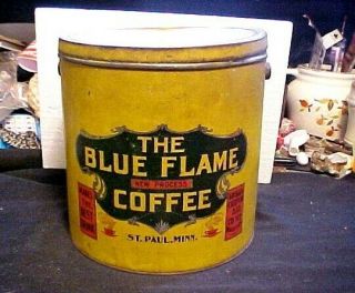 Very Rare 10 Pound The Blue Flame Coffee Tin 10 " By 10 " Neat Old Tin