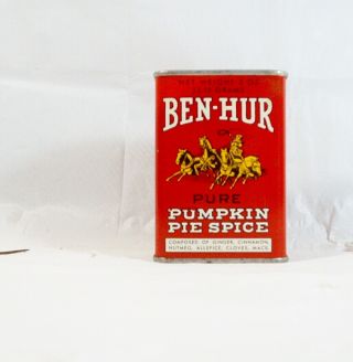 Vintage Ben Hur Advertising Pumpkin Spice Tin Can Fantastic