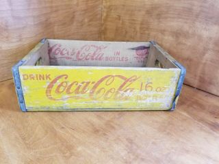 Vintage 1960 ' s Wooden Yellow Coca - Cola Soda Pop Bottle Crate Carrier Box 3