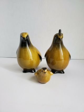 Vintage Adorable Quail Family Ceramic Figurines Mom Dad Baby Made In Usa Mcm