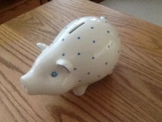 Tiffany & Co Earthenware Piggy Bank,  Made In Italy,  Handpainted Polka Dot Blue