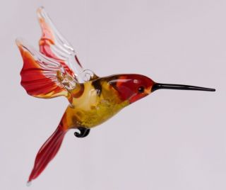Hummingbird Glass Sculpture,  Blown Murano Style,  Figurine,  Made In Russia Bird