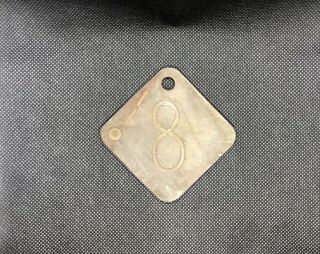 Vintage Numbered " 8 " - Eight - Brass Metal Antique Square Cattle Tag