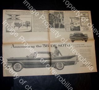 1958 Desoto Fireflite Hardtop Announcement 2 - Page 14x30 " De Soto Newspaper Ad 58