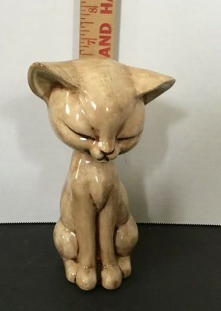 Vintage Mid Century Modern McNees Pottery Cat Glazed Hand Painted Siamese Signed 6