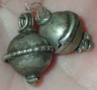 2 Rare Antique Islamic Metal Low Silver Pendant Beads,  17mm,  S1036