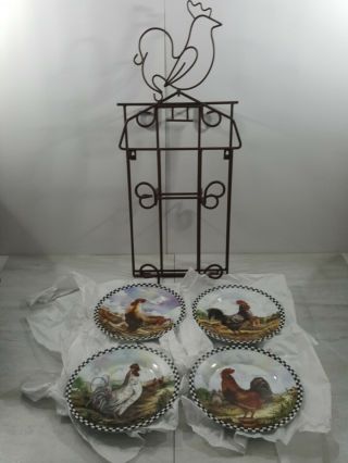 Rooster Kitchen Decor Wall Plates And Metal Rack