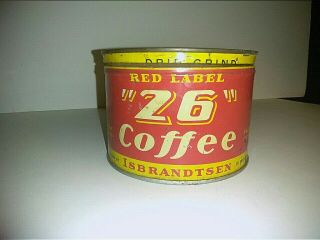 Vintage Antique 1 Lb Red Label " 26 " Coffee Tin Can W/ Lid