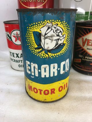 Vintage Imperial Quart Enarco En - Ar - Co White Rose Motor Oil Can