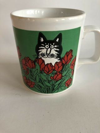 Vintage Kliban Cat Mug with Red Roses English 1979 Made in England Kilncraft 3