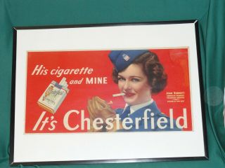 Wwll Era Cardboard Chesterfield Cigarettes Advertising Sign With Joan Bennett