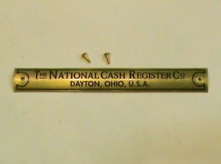 Antique National Cash Register " Brass Name Plate " For Oak Base Tag Ncr