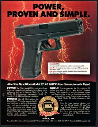 1991 Glock Model 22.  40 S&w Pistol Ad Law Enforcement Gun Advertising