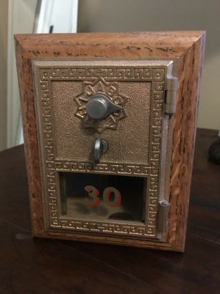 Vintage 1920’s Us Post Office Po Box Brass Door Oak Box Combination Lock